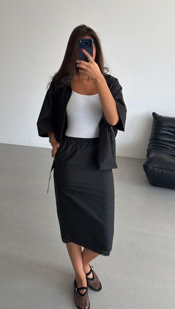 Short Sleeve Zip-Up + Skirt Set