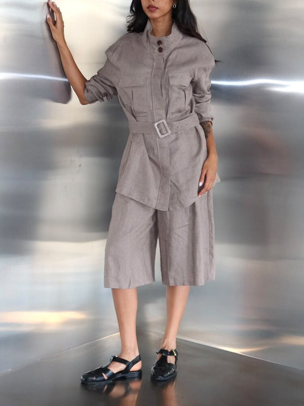 Linen Jacket Shorts Set