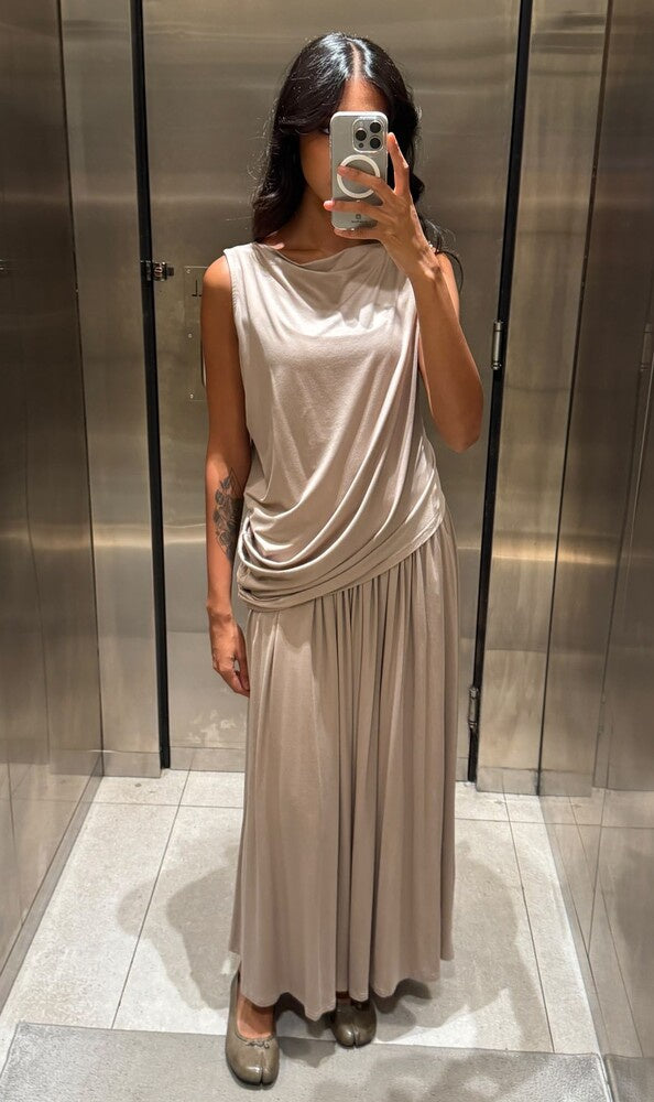 Taupe Sleeveless Top + Skirt Set