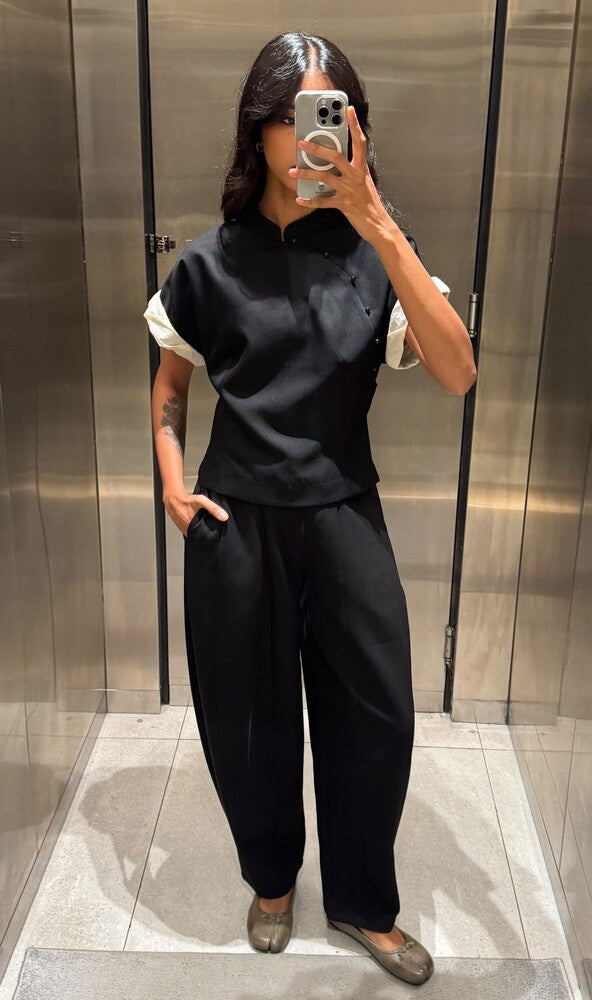 Mandarin Collar Top + Pants Set