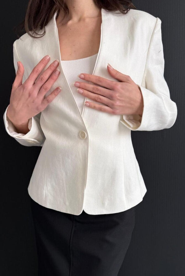 Linen Collarless Blazer